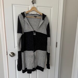 Eddie Bauer Black and Gray Hooded Cardigan